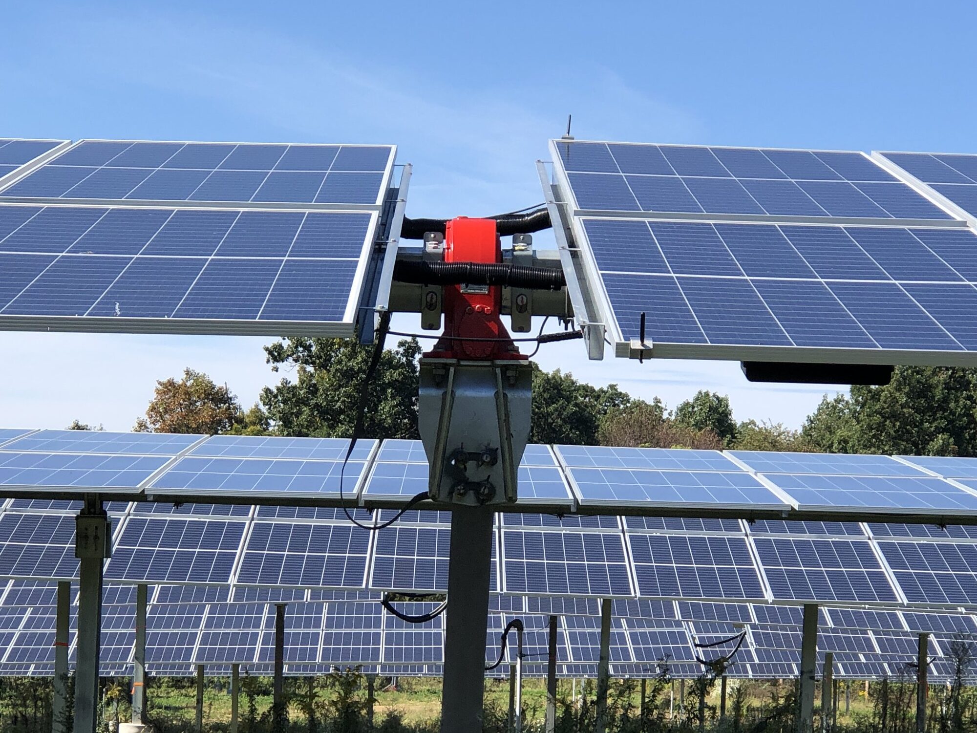 Dual axis tracking system for solar panels